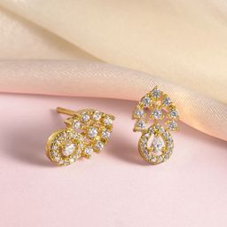 Peora Gold-Plated Cubic Zirconia Contemporary Stud Earrings-73