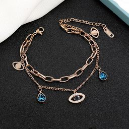 Yellow Chimes Women Rose Gold Crystal-Studded Evil Eye Link Charm Bracelet-42
