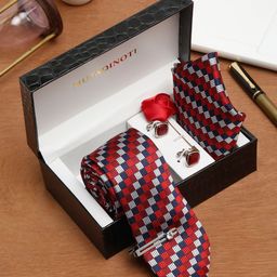 MUTAQINOTI Men Multi Checks Silk Necktie Accessory Gift Set-image-84
