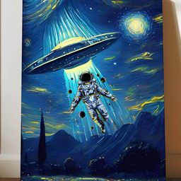 Art Street Blue & Yellow Canvas Astronaut UFO Space Graffiti Wall Art-image-69