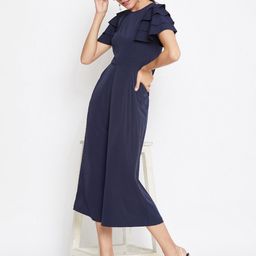 Uptownie Lite Women Navy Blue Ruffle Sleeves Midi Jumpsuit-40