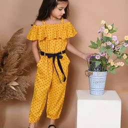 LilPicks Girls Mustard Yellow & Black Printed Basic Jumpsuit-image-50
