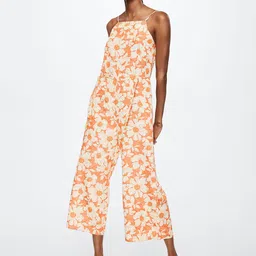 MANGO Off White & Peach-Coloured Floral Print Basic Jumpsuit-39