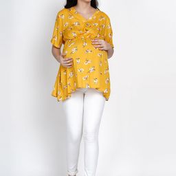 SIDE KNOT Floral Printed Longline Cinched Waist Maternity Top-image-7