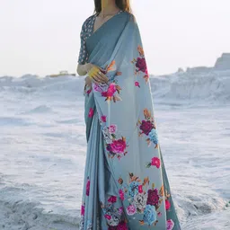 Anouk Floral Digital Printed Pure Crepe Saree With Matching Blouse-17