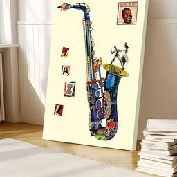 Art Street Unisex Cream-Coloured Printed Saxophone Painting Wall Art-4