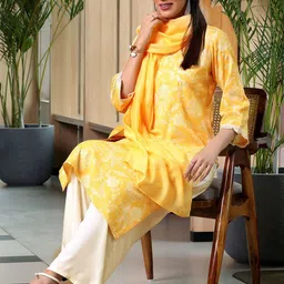 Libas Floral Printed Straight Sequinned Kurta with Palazzos & Dupatta-picture-17