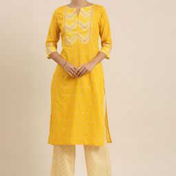 Vishudh Women Yellow & Off-White Printed Kurta with Palazzos-picture-15
