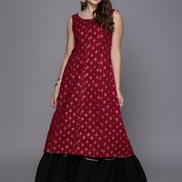 Ethnovog Women Maroon Printed Made To Measure A-Line Kurta-image-94