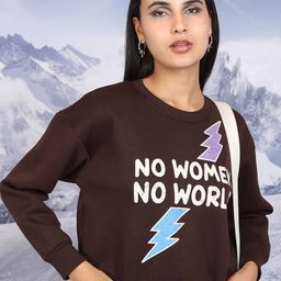 Tokyo Talkies Brown Typography Printed Relaxed Fit Pullover Sweatshirt-picture-8