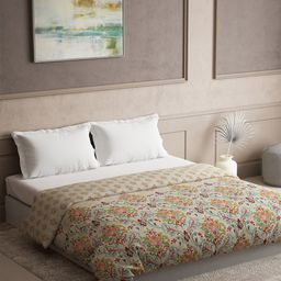 DDecor Beige & Green Ethnic Motifs Pure Cotton 300 GSM Heavy Winter Double Bed Quilt-52