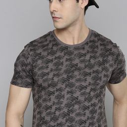Flying Machine Men Black & Grey Printed Pure Cotton Slim Fit T-shirt-image-25
