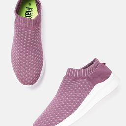Crew STREET Women Mauve & Grey Woven Design Slip-On Sneakers-image-31