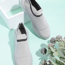 DressBerry Women Grey Self-Striped Knitted Slip-On Sneakers-7
