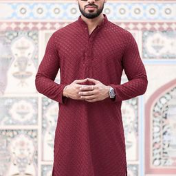 FoxDX Floral Embroidered Sequinned Mandarin Collar Straight Kurta-picture-30