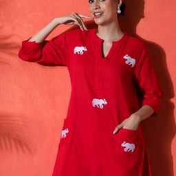 Sangria Animal Printed Mandarin Collar Pure Cotton Straight Kurta With Trouser-image-60