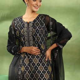 Libas Ethnic Motifs Woven Design Zari Work Organza Straight Kurta With Trouser & Dupatta-picture-28