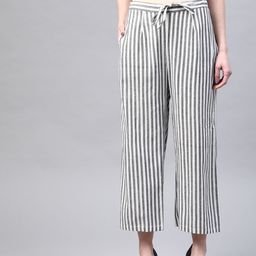Laado - Pamper Yourself Women Black & White Handloom Cotton Striped Wide Leg Sustainable Palazzos-picture-3
