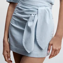 MANGO Pure Cotton Sustainable Knot Detail Chambray Straight Mini Skirt-image-28