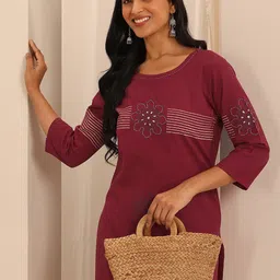 Libas Ethnic Motifs Printed Thread Work Round Neck Straight Kurta-79