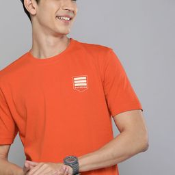 HERE&NOW Men Orange Printed Pure Cotton T-shirt-image-67