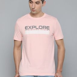HERE&NOW Men Pink & Charcoal Typography Printed Pure Cotton T-shirt-image-86