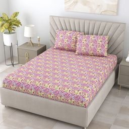 BOMBAY DYEING Dream Lover Violet Floral Cotton 104 TC Queen Bedsheet Set 2.54 x 2.24m-image-78