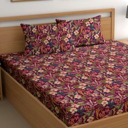 CG HOMES Burgundy & Brown Floral Printed Cotton 200 TC Queen Bedsheet Set 2.25 m x 2.50 m-image-31