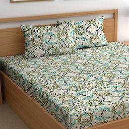CG HOMES Turquoise Blue & Yellow Printed Cotton 210 TC Queen Bedsheet Set 2.5 m x 2.25 m-image-38