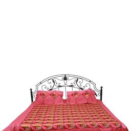Exotic India Coral & Green Ethnic Motifs Cotton 300 TC Queen Bedsheet with 2 Pillow Covers-image-36