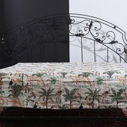 Exotic India White & Green Ethnic Motifs Cotton 300 TC Queen Bed Covers-image-20