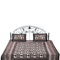 Exotic India Brown & White Ethnic Motifs Cotton 300 TC Queen Bedsheet With 2 Pillow Covers-image-48