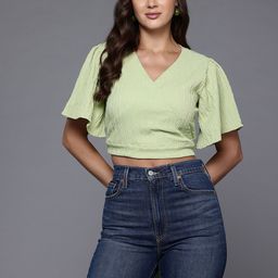 Freehand by The Indian Garage Co Flared Sleeve Wrap Crop Top-image-43
