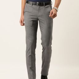 Peter England Men Grey Checked Neo Slim Fit Formal Trousers-image-20