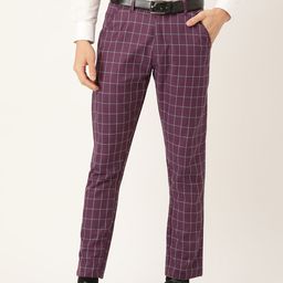 SOJANYA Men Purple & White Checked Smart Fit Formal Trousers-image-46