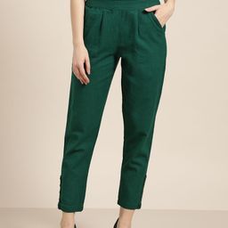 Jaipur Kurti Women Green Regular Fit Solid Regular Trousers-image-76