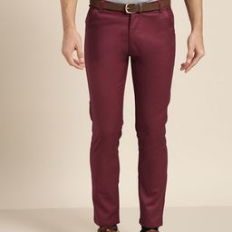 SOJANYA Men Maroon Smart Fit Solid Formal Trousers-image-51