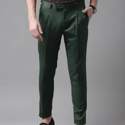 DENNISON Men Green Smart Tapered Fit Trousers-image-9