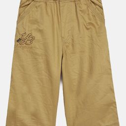 ADBUCKS Boys Beige Relaxed Easy Wash Chambray 3/4th Trousers-image-0