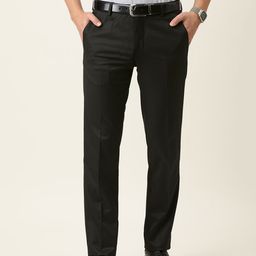 Peter England Men Black Textured Slim Fit Mid Rise Trousers-image-10