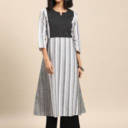 anayna Women Striped Regular Pure Cotton Kurta with Trousers-picture-35