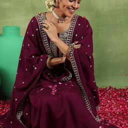 Libas Floral Embroidered Zari Anarkali Kurta With Trousers & Dupatta-37