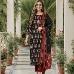 AHIKA Women Black Ethnic Motifs Printed Kurta with Trousers & With Dupatta-image-65
