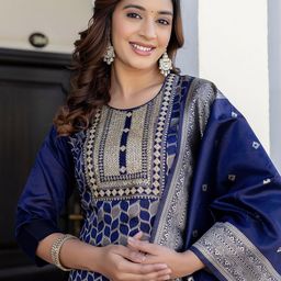 SKYLEE Women Ethnic Motifs Woven Design Kurta with Trousers & Dupatta-36
