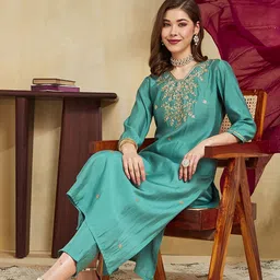 SANISA Women Floral Embroidered Regular Kurta with Trousers & With Dupatta-picture-42