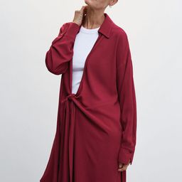 MANGO Women Fuchsia Solid Sustainable Longline Tie-Up Shrug-47