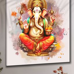 Myntra Elegant Homes Orange & Gold-Toned Lord Ganesha Canvas Religious Wall Art-image-61