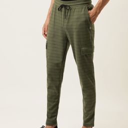 Campus Sutra Men Olive Green Striped Straight-Fit Track Pants-image-89