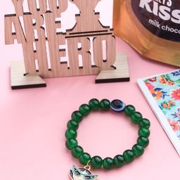 NVR Kids Cartoon Design Green Artificial Beads Thread Rakhi-54