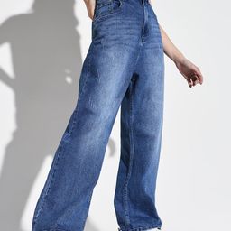 SHOWOFF Women Comfort Wide Leg Low Distress Light Fade Acid Wash Stretchable Jeans-picture-9